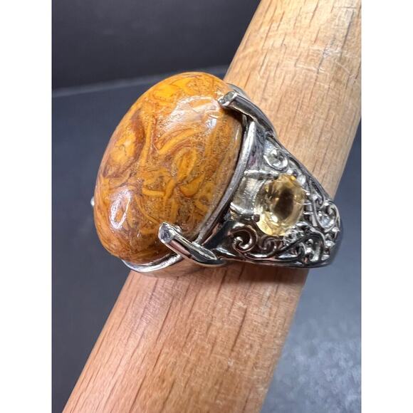 NEW script stone and citrine stainless steel ring size 8 - Picture 12 of 14